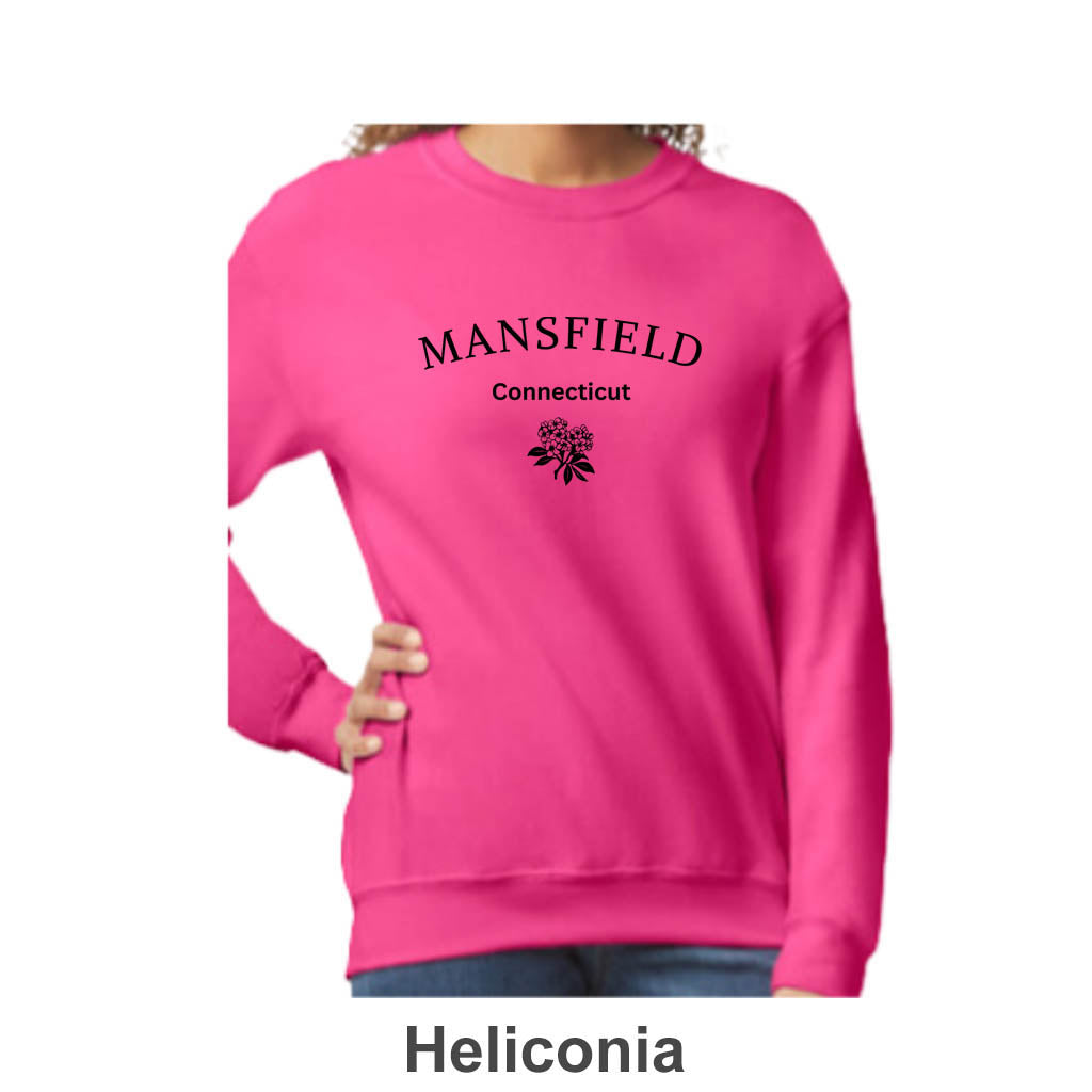 Mansfield CT Mountain Laurel Design on Adult Unisex Crewneck