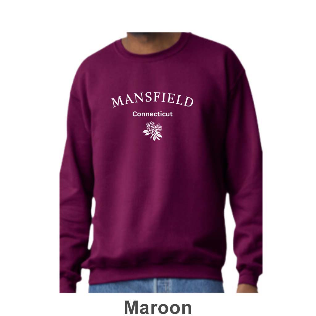 Mansfield CT Mountain Laurel Design on Adult Unisex Crewneck