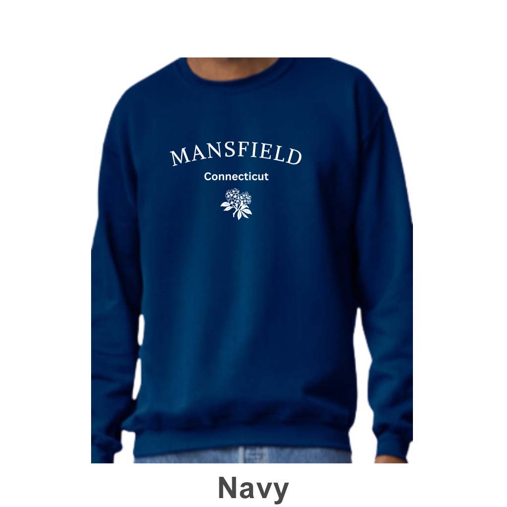 Mansfield CT Mountain Laurel Design on Adult Unisex Crewneck