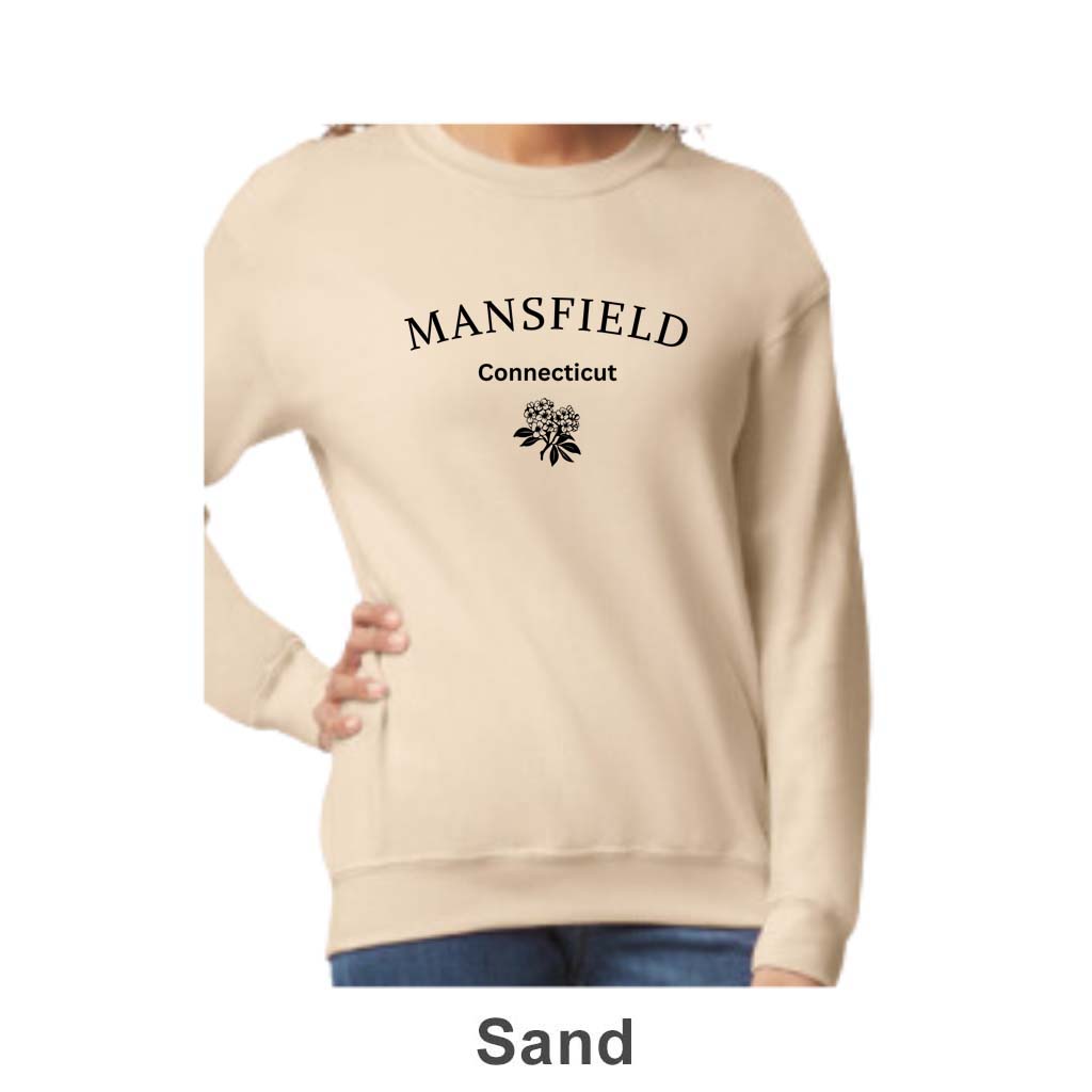 Mansfield CT Mountain Laurel Design on Adult Unisex Crewneck