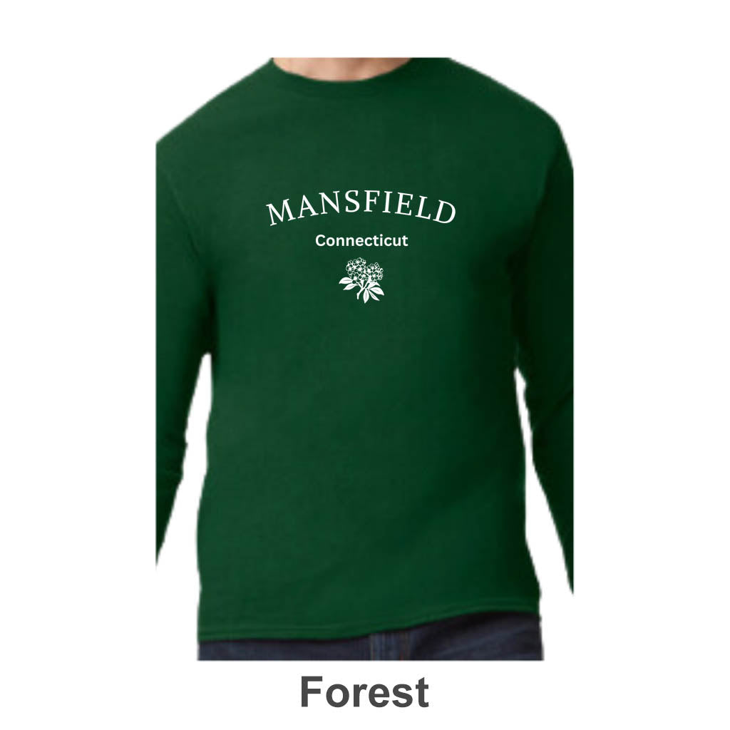 Mansfield CT Mountain Laurel Design on Adult Unisex Long Sleeve Shirt