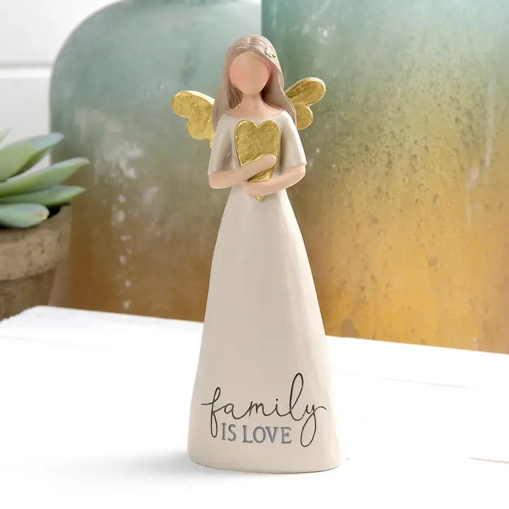 "Family Is Love" Angel Holding Gold Heart Figurine
