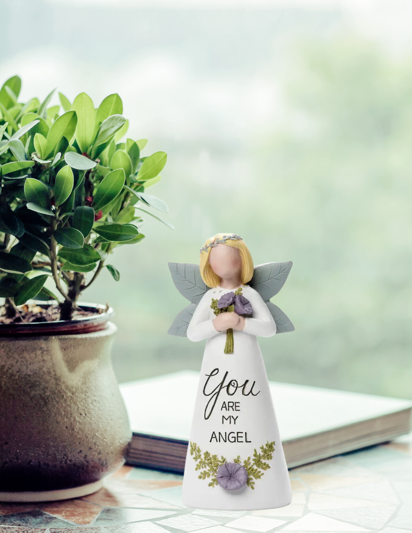 Garden Angel with Flower Bouquet Figurine