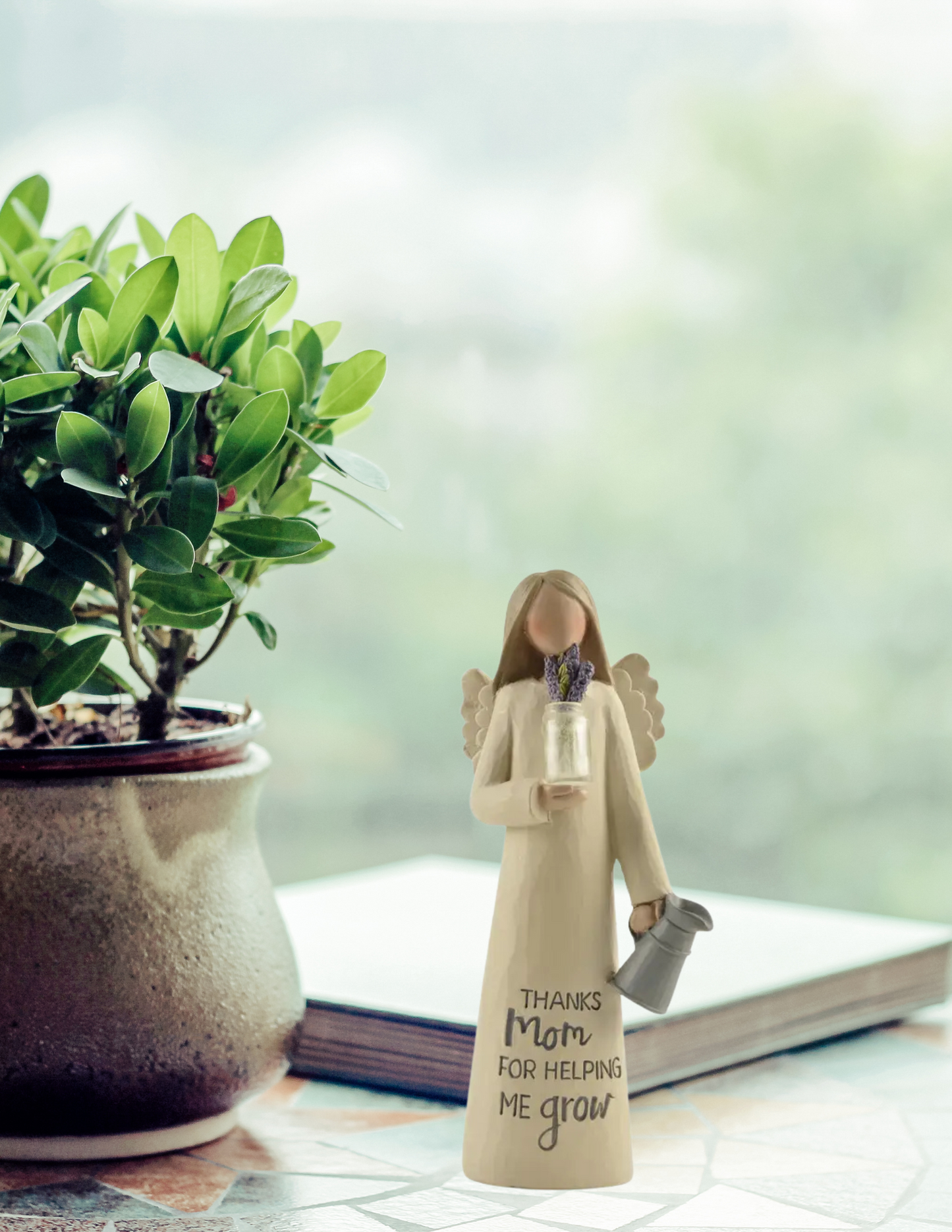 Mom Angel with Vase and Flowers Figurine