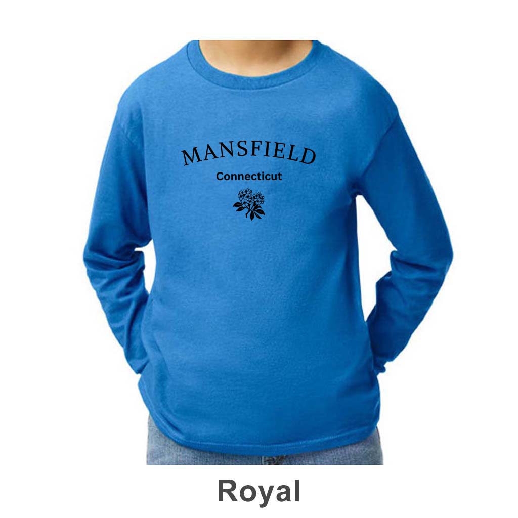Mansfield CT Mountain Laurel Design on Youth Long Sleeve Shirt
