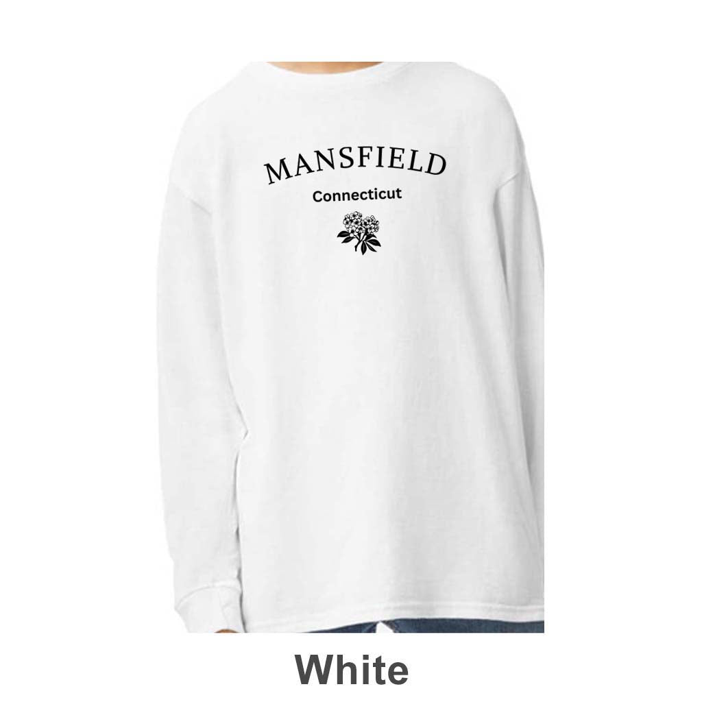 Mansfield CT Mountain Laurel Design on Youth Long Sleeve Shirt