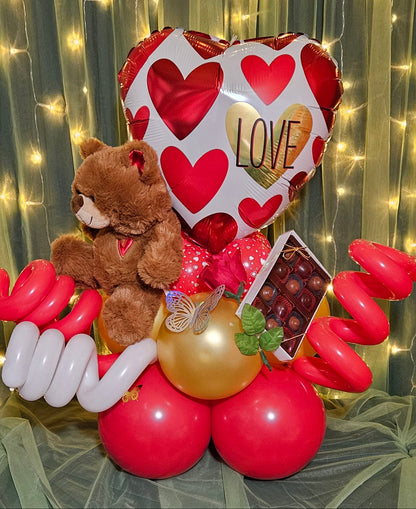 Valentine's Balloon Stack with Gifts