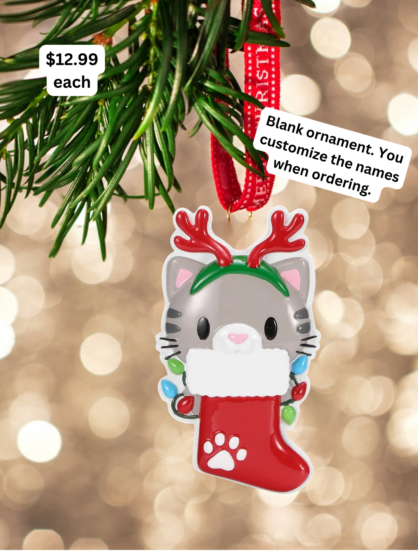 Cat with Antlers Personalized Ornament