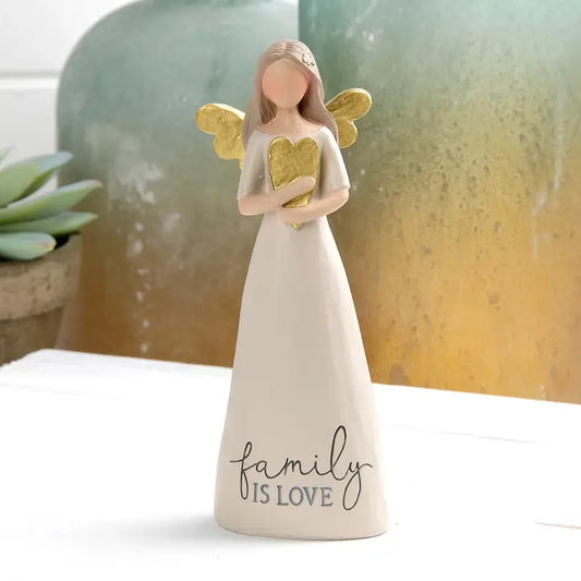 "Family Is Love" Angel Holding Gold Heart Figurine