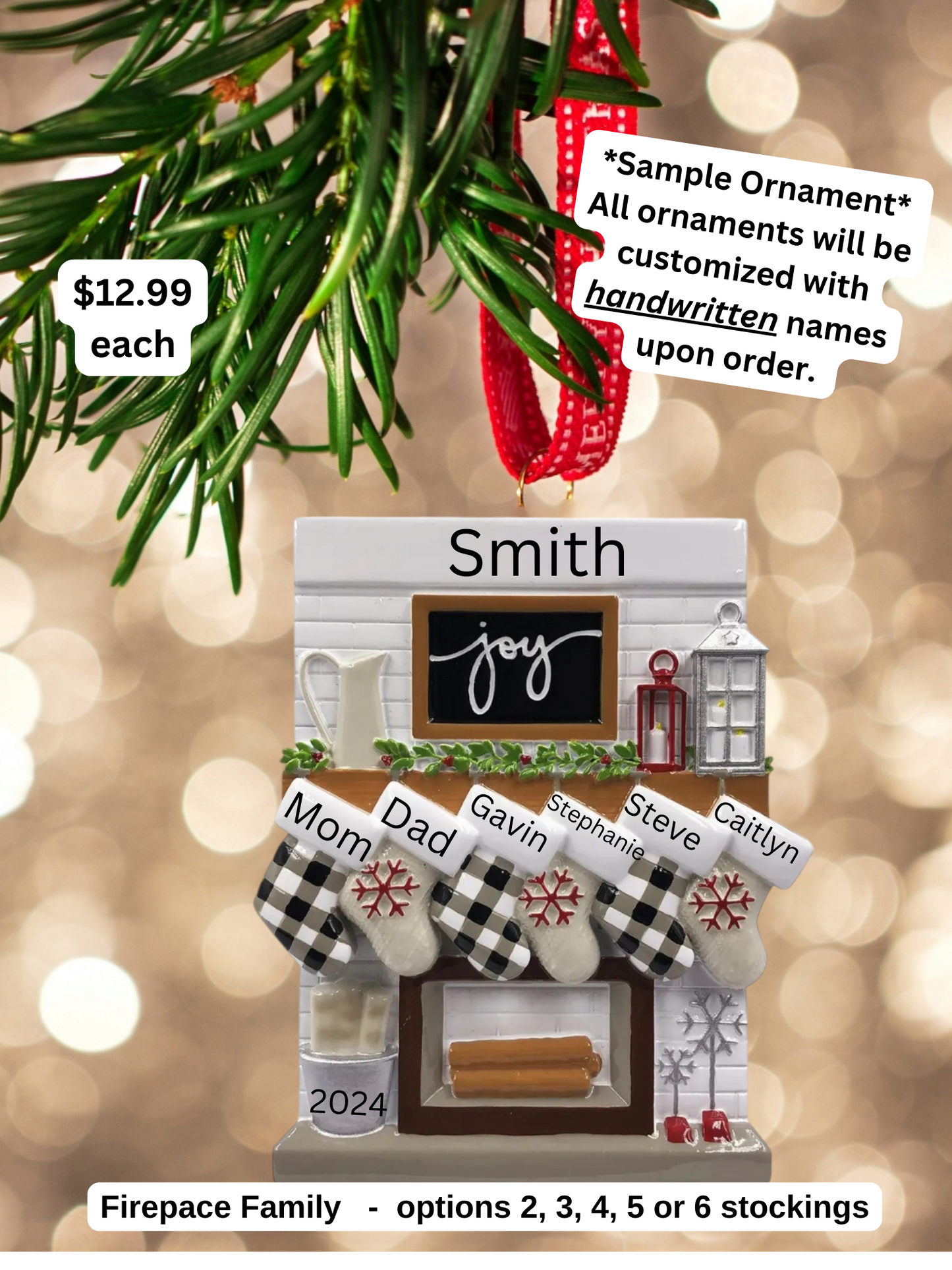 Fireplace Family Personalized Ornament