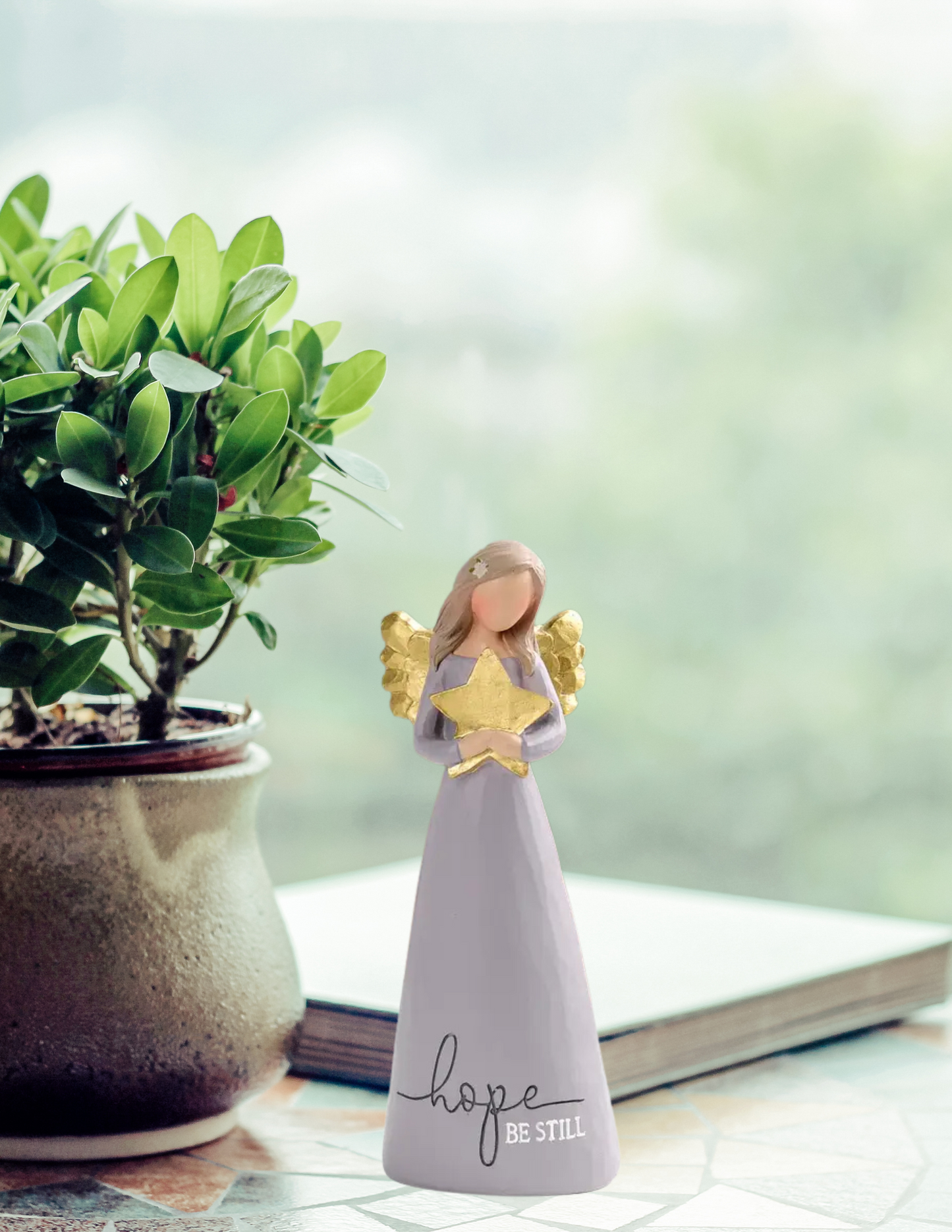 "Hope Be Still" Angel Holding Gold Star Figurine