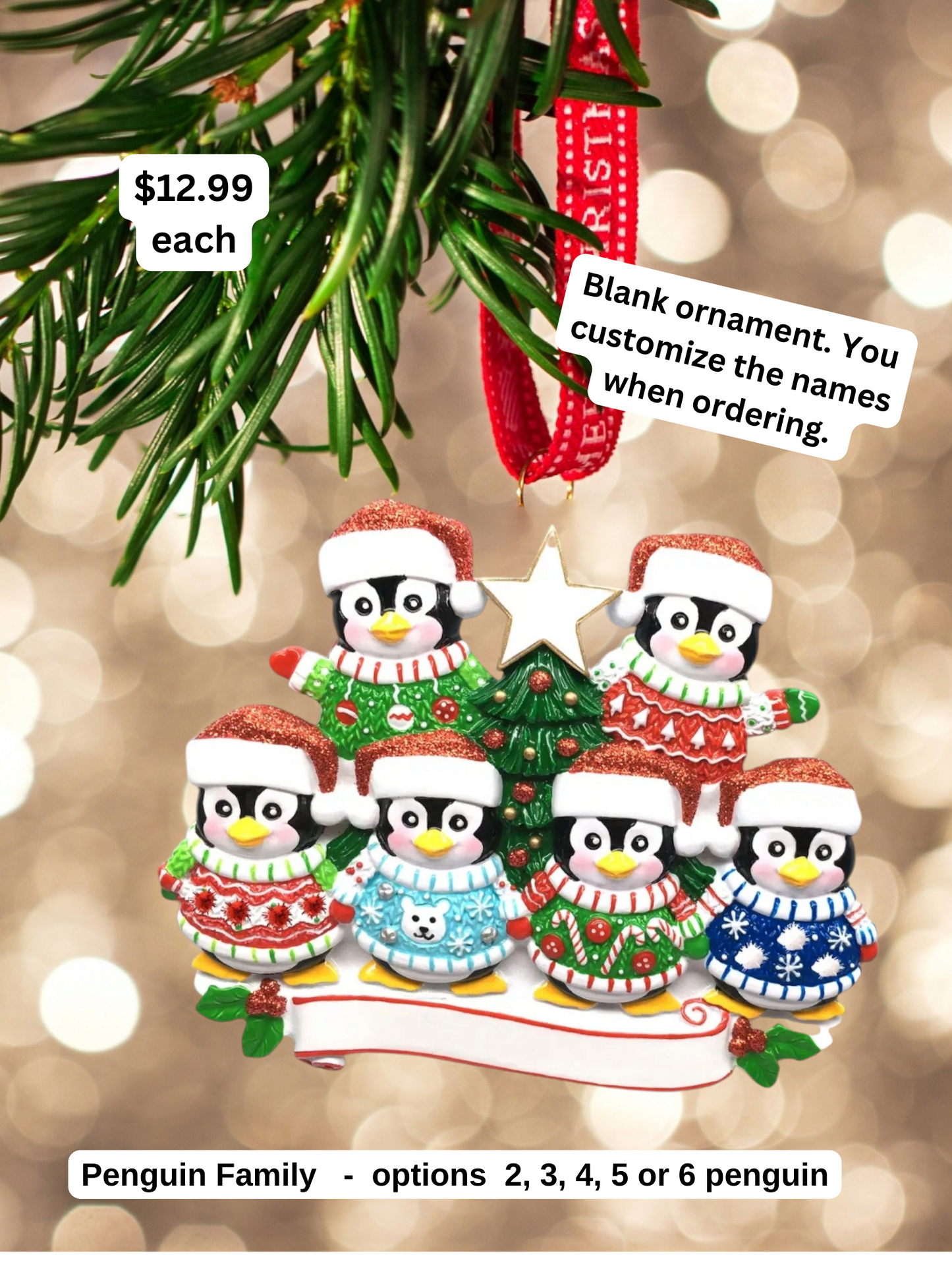 Penguin Family Personalized Ornament