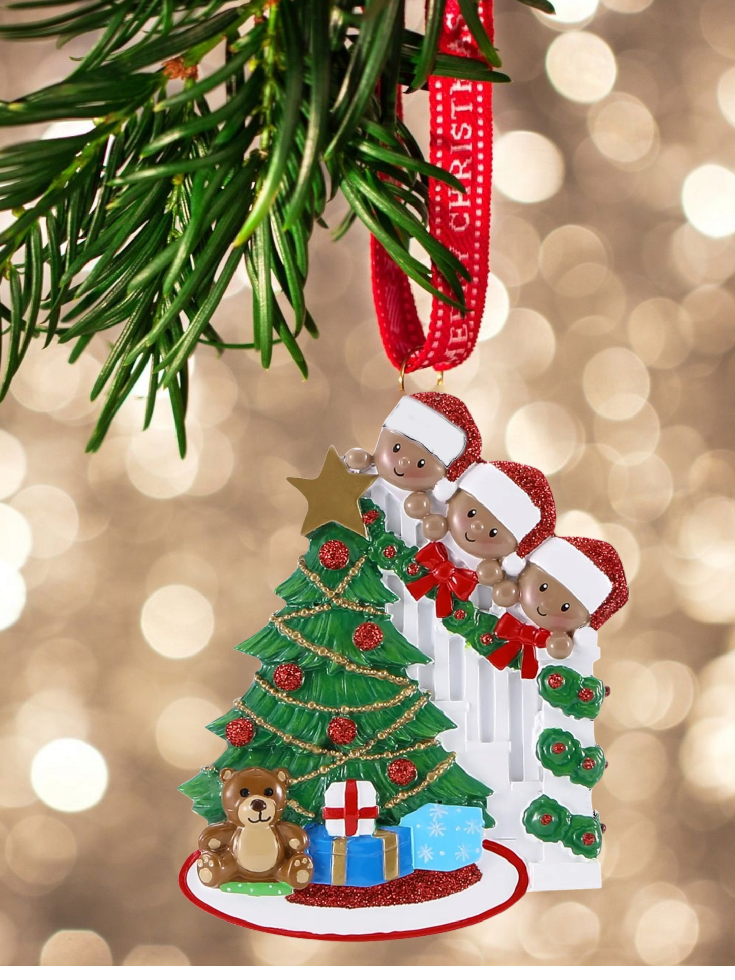 Tree Peeking Family Personalized Ornament