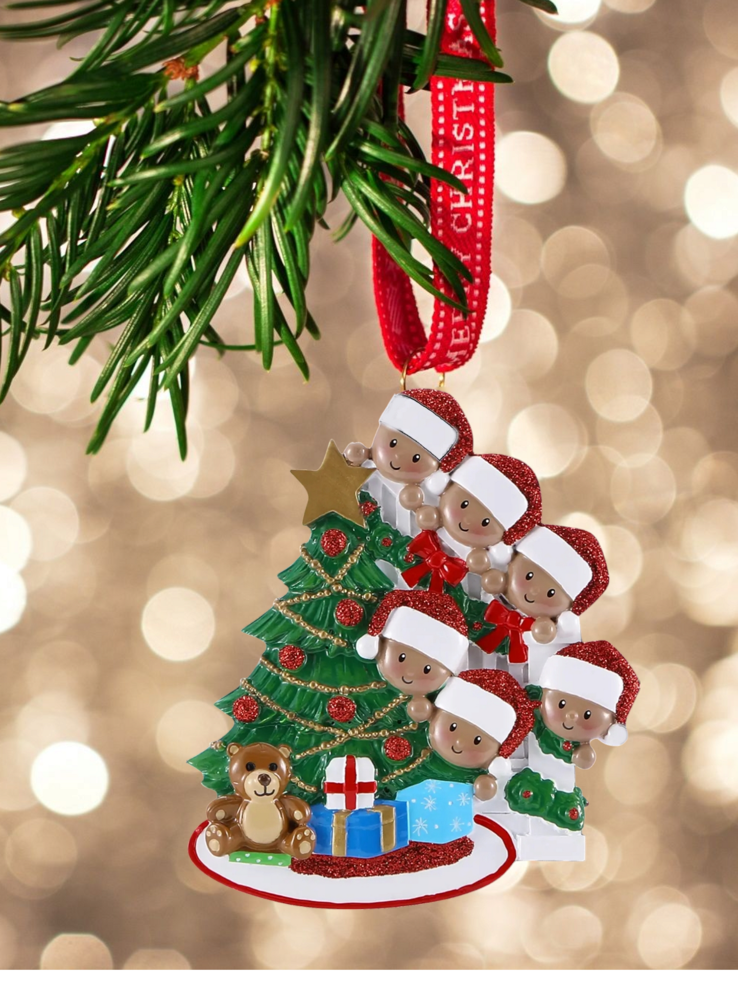 Tree Peeking Family Personalized Ornament