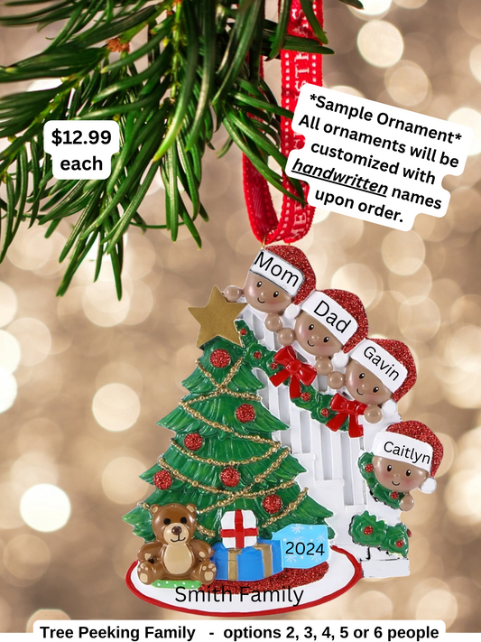 Tree Peeking Family Personalized Ornament