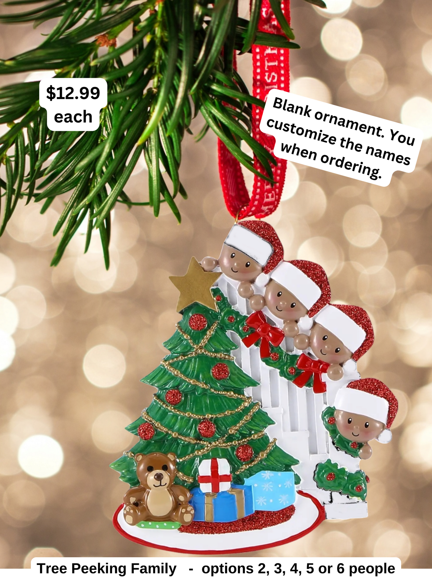 Tree Peeking Family Personalized Ornament