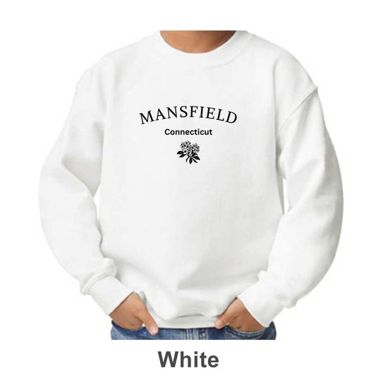 Mansfield CT Mountain Laurel Design on Youth Crewneck
