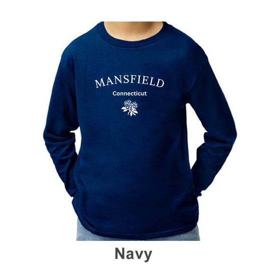 Mansfield CT Mountain Laurel Design on Youth Long Sleeve Shirt