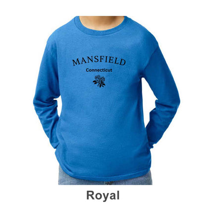 Mansfield CT Mountain Laurel Design on Youth Long Sleeve Shirt