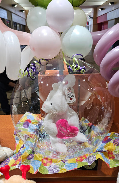 bunny plush toy in a stuffed balloon