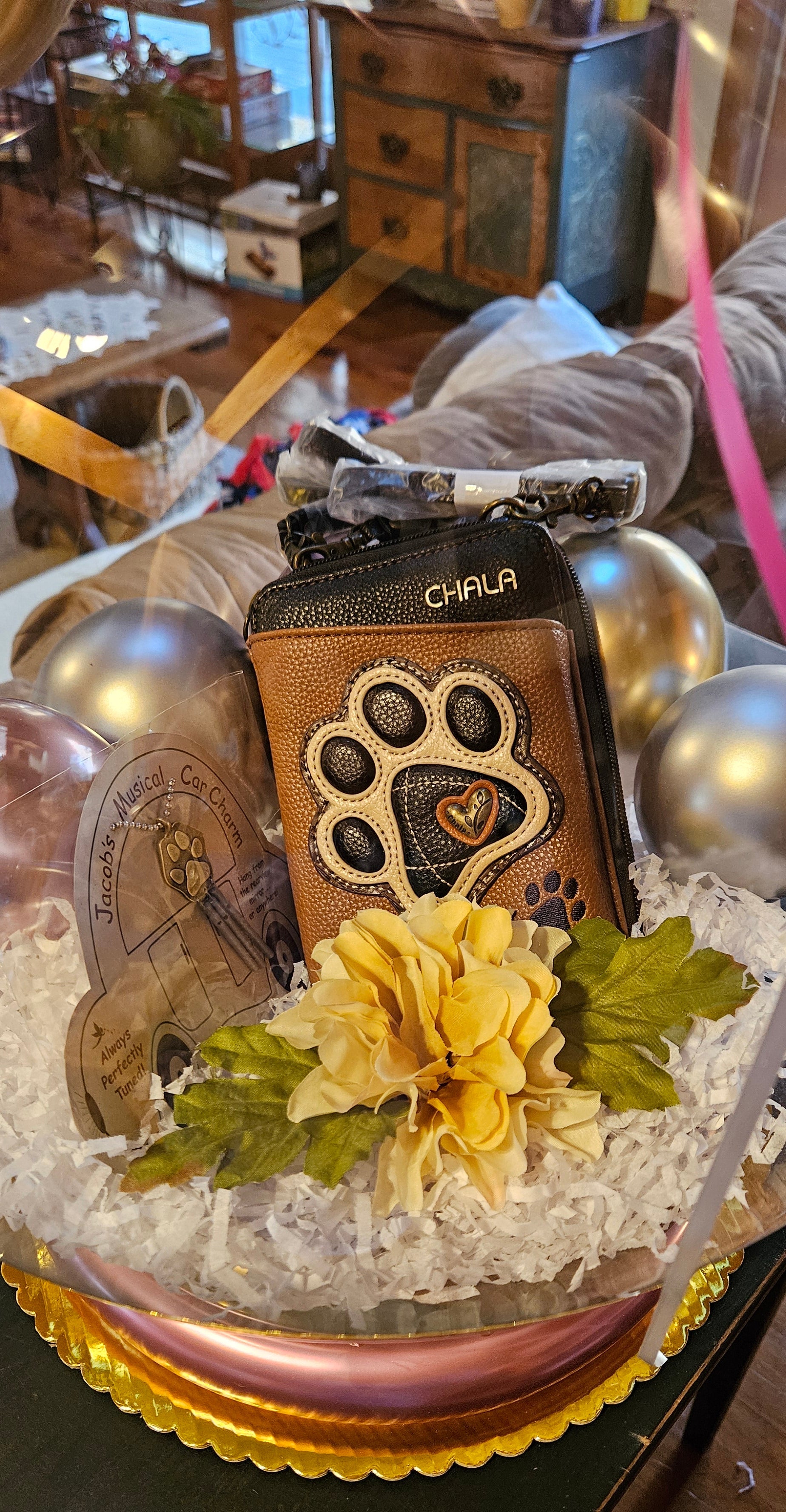 chala paw print handbag in a stuffed balloon
