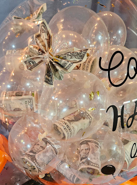 Add 30 mini cash filled balloons to Balloon Box, Customer will provide cash gift