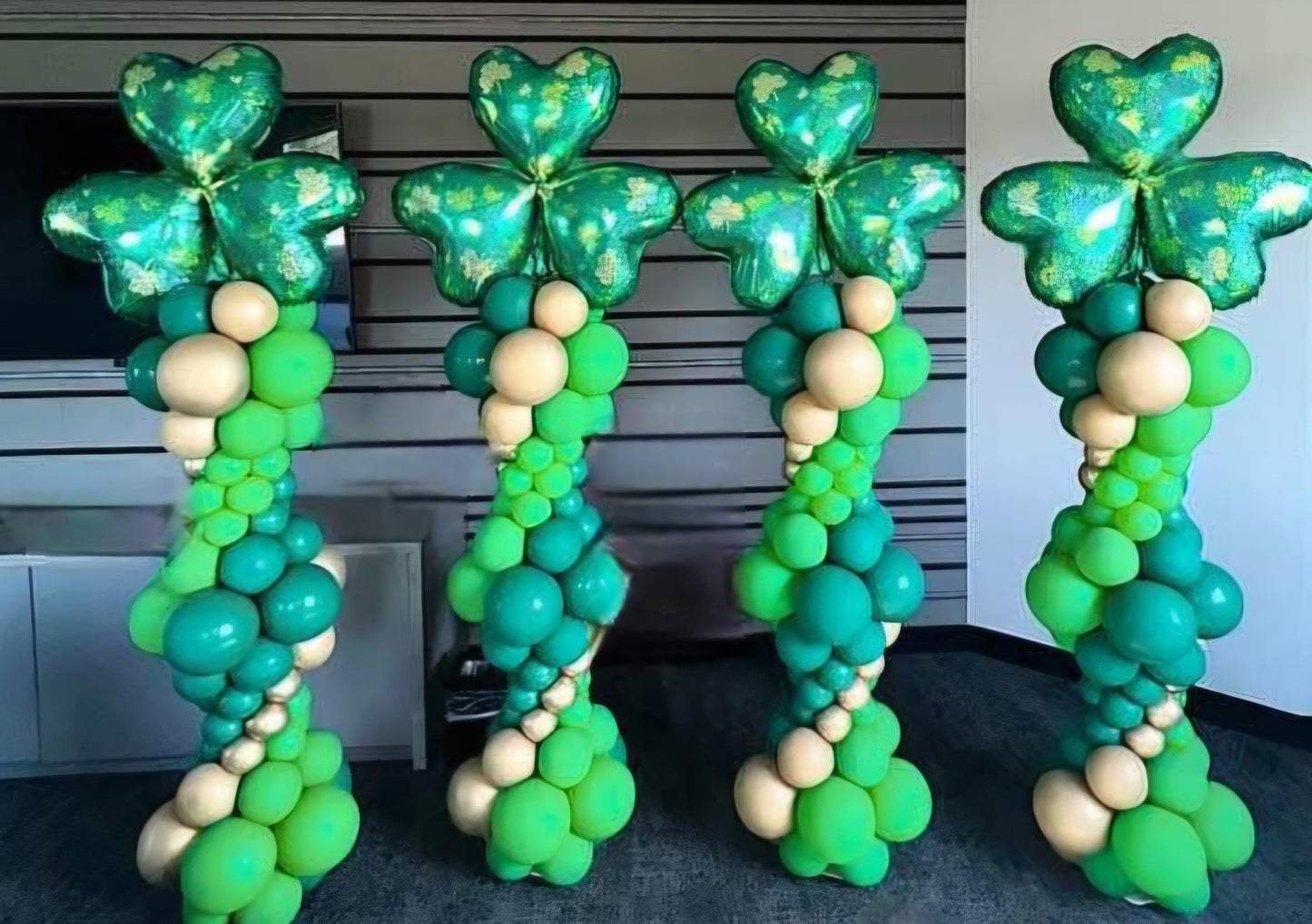 Green and gold shamrock St. Patrick’s Day balloon tower Mansfield CT
